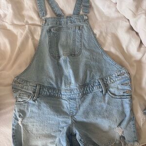 MATERNITY Light Wash Denim Short Overalls